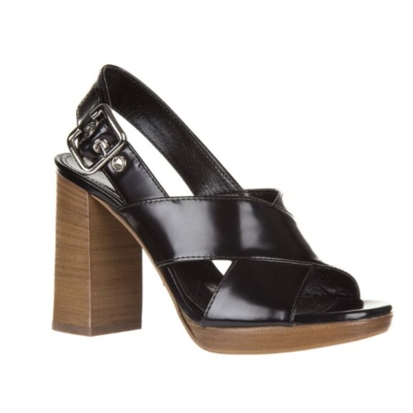 Prada Women's Leather Crisscross Block-Heel Sandals black 38 - Picture 1 of 16